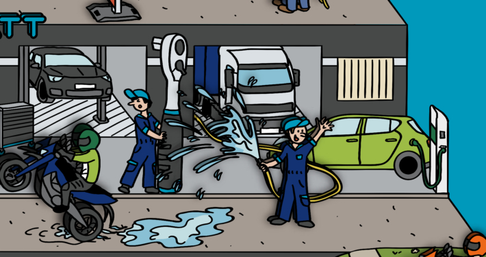 Wimmelbildausschnitt mit Motorrad